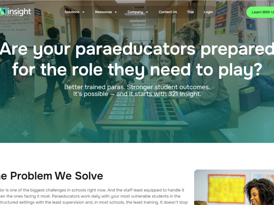 321 Insight homepage: “Are your paraeducators prepared for the role they need to play?”